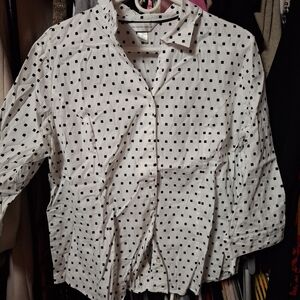 Christopher & Banks White Shirt with Black Square Pattern